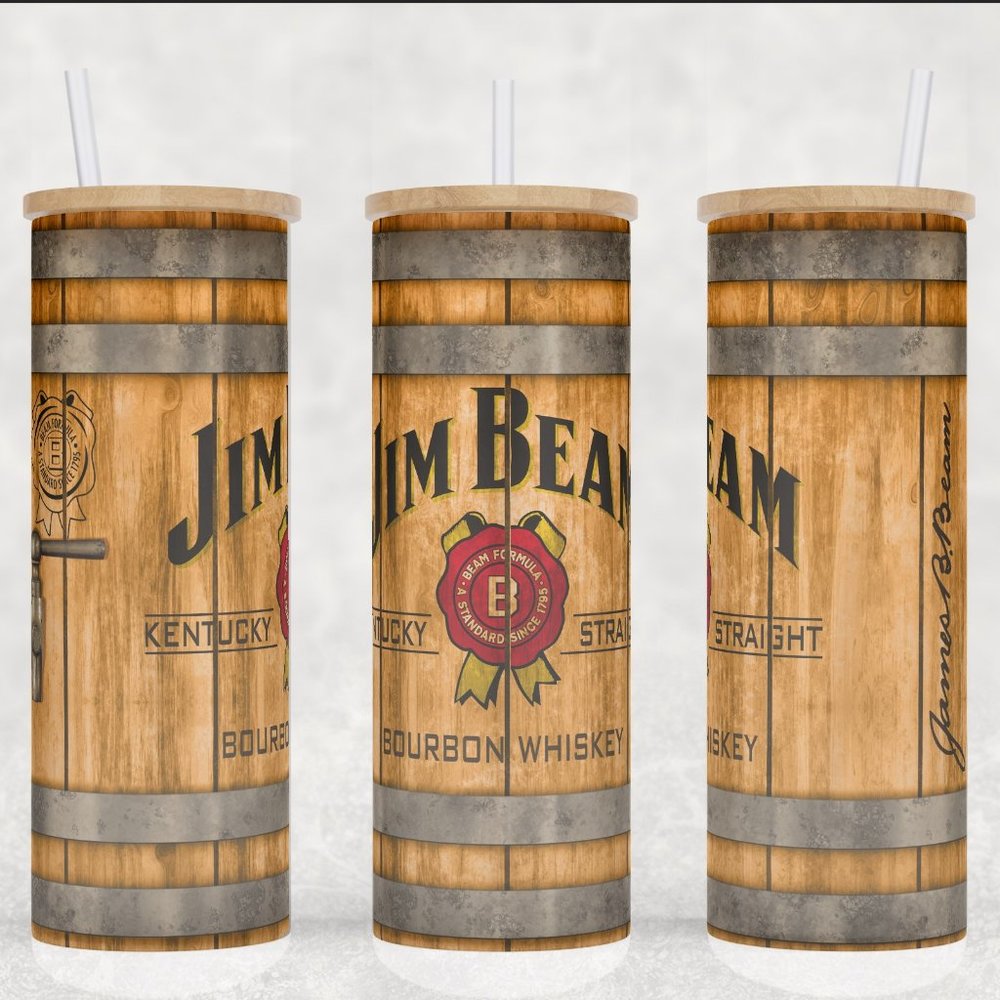 Beam Bourbon Whiskey Wood Barrell Frosted GlassTumbler 25oz